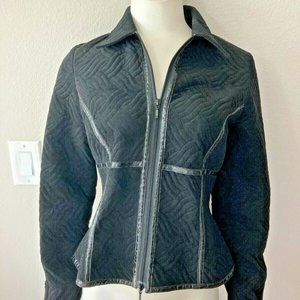 $495 ANNE FONTAINE Black Textured Jacket w/ Leather Seams Size 40/M